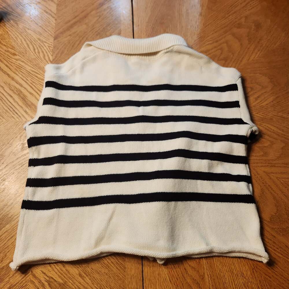 Stripe Lace Up Collared Sweater - image 4